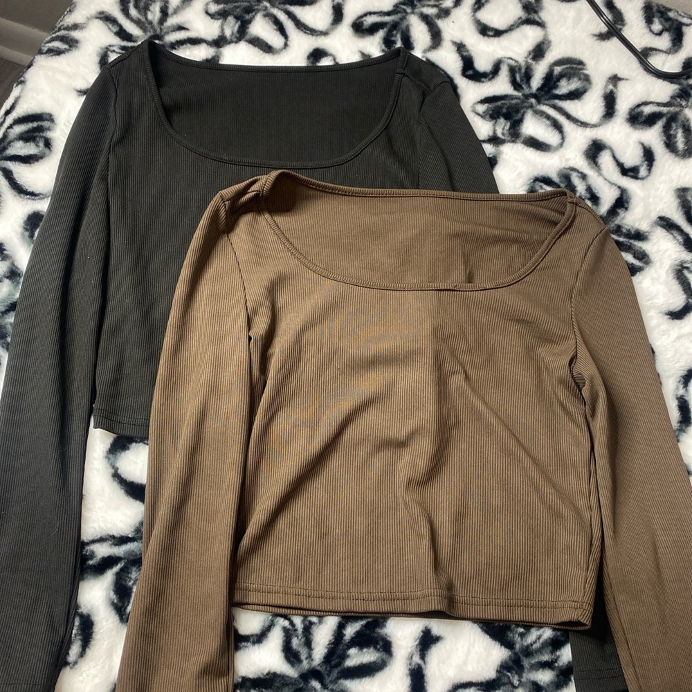 SHEIN Long Sleeve Crop Tops in Black and Brown